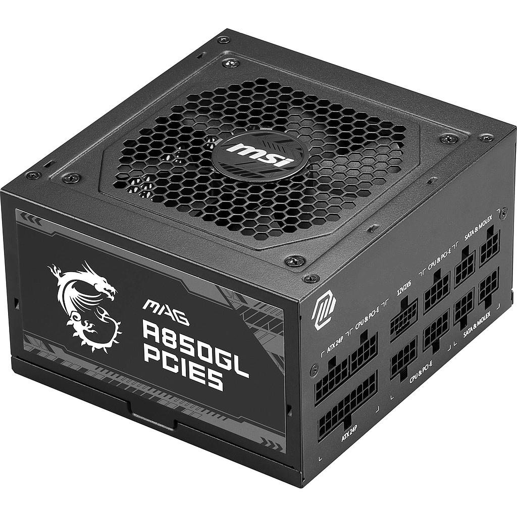 *Fuente de Poder MSI MAG A850GL PCIE5 850W ATX 12V 80 Plus Gold Full Modular PCIe 5.0 24 pin Fan 120mm Negro