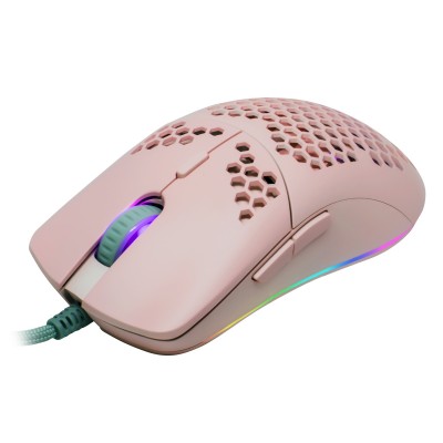 Mouse GAME FACTOR MOG601, Juego, Laser, 16000 DPI, Rosa