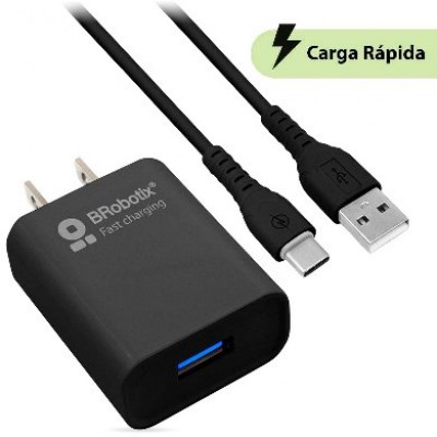 COMBO CARGA RÁPIDA: CARGADOR USB V3.0 + CABLE USB TIPO &quot;C&quot;. NEGRO (6001561), Brobotix