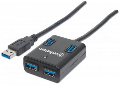 *Hub USB MANHATTAN, Negro, 4 puertos